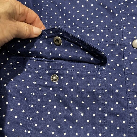 Talbots Snap Front Utility Field Jacket Women's Small Navy Polka Dot Stretch - Picture 4 of 11